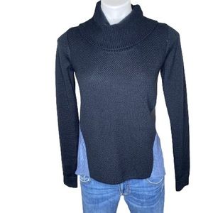 Tahari Navy Sweater Top With Sheer Back